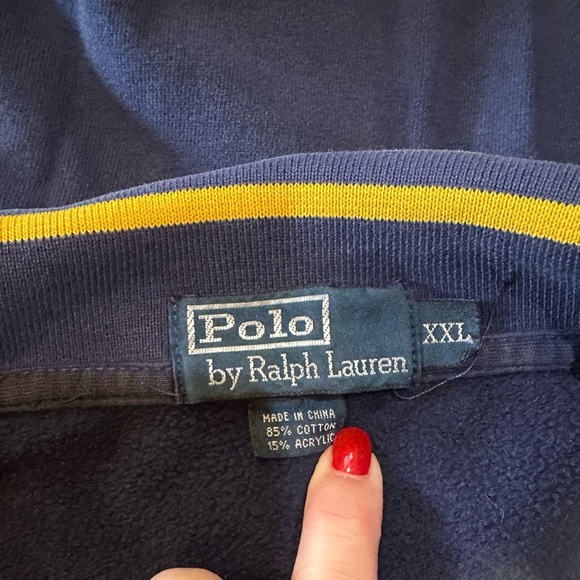 POLO RALPH LAUREN XXL Navy Yellow Mesh Knit 1/4 Quarter Zip R $138 - Picture 2 of 8